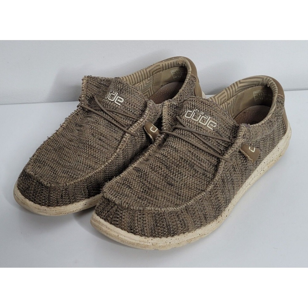 Hey Dude Mens Size 13 Wally Sox Shoes Loafers Brown Tan Knit Slip-on Lightweight